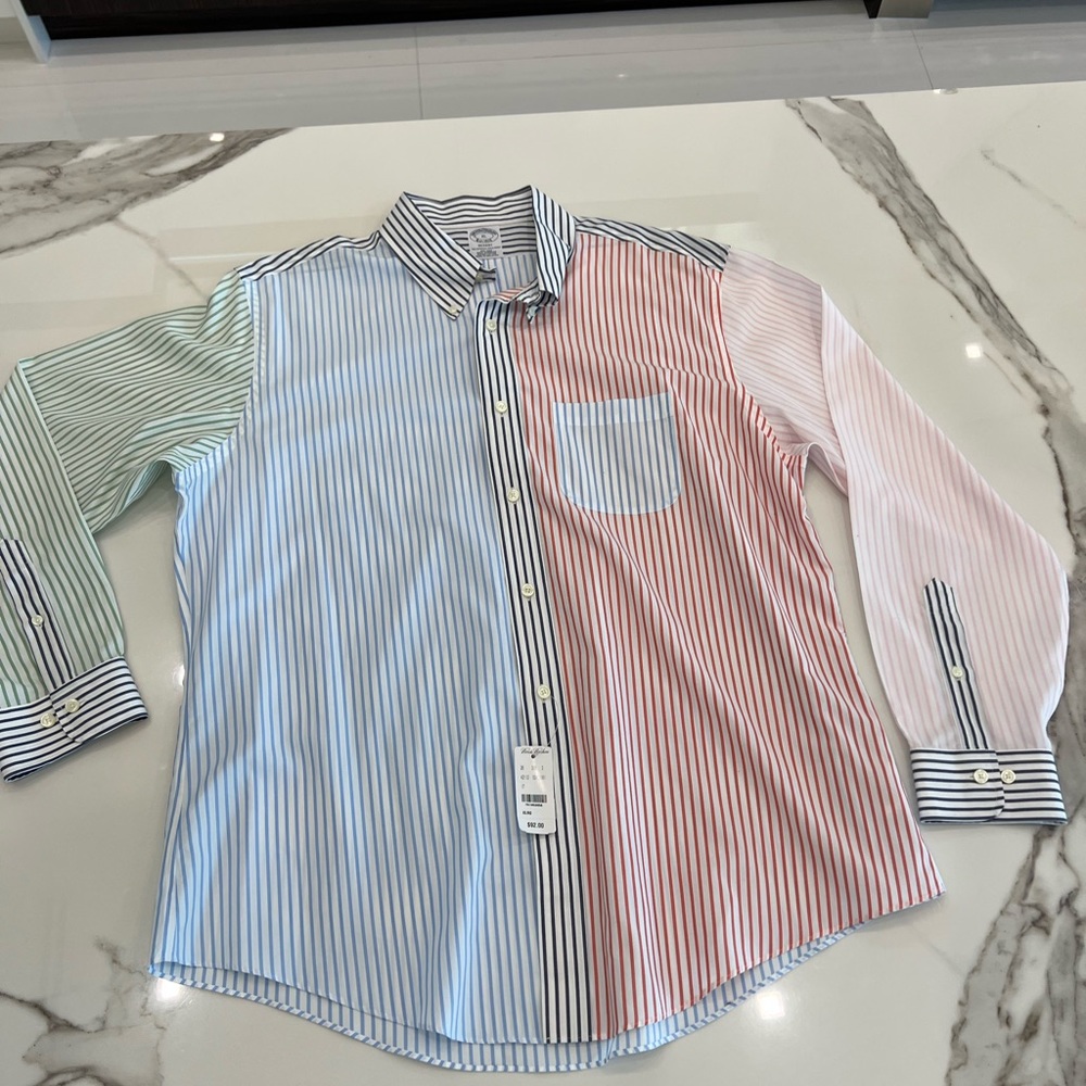 Mens Brooks Brothers button down, multi color stripes XL, brand new!